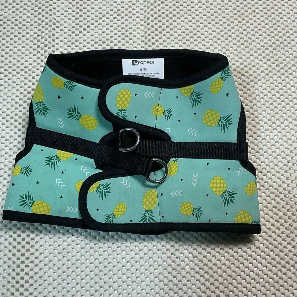 RC Pets XL Cooling Dog Vest Harness Pineapple Print Turquoise Mesh Dual D-Ring